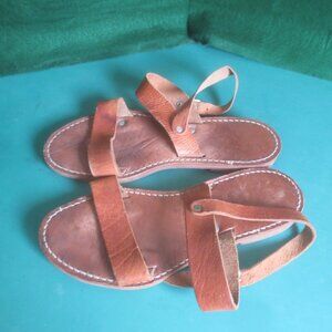 Handmade Handcrafted Hippie Boho Chic Ladies Leather Strap Sandals - Size 9.